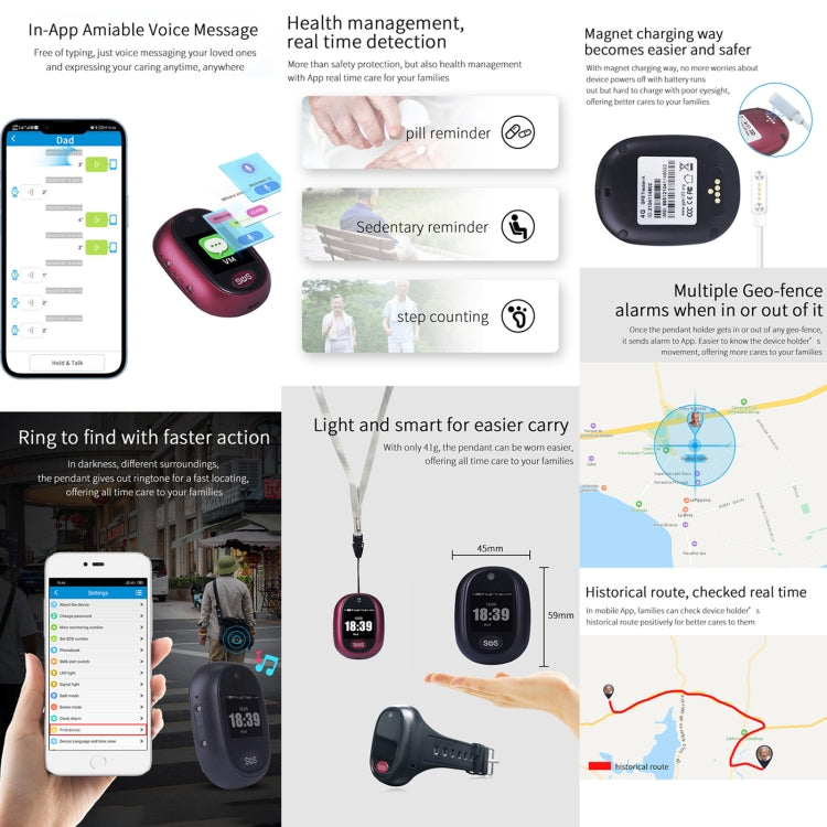 REACHFAR RF-V45-B Mini Touch Screen GPS Smart Tracker Ciondolo, Supporto SOS / Fotocamera / Gestione salute / 4G LTE, Per Nord America / Sud America / Australia, RF-V45-B Touch Screen