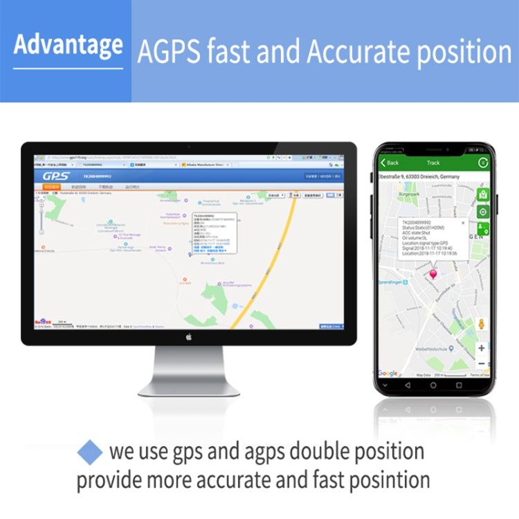 TK202A 2G Car Truck Tracking GSM GPRS GPS Tracker Supporto AGPS, Capacità batteria: 6500MA, 2G 6500mAh