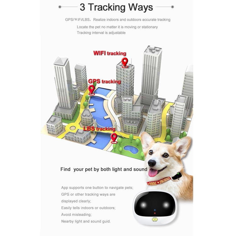 RF-V43 A Style IP67 Impermeabile GPS + LBS + WiFi Localizzatore di animali domestici Dispositivo di localizzazione per collare per animali domestici per Asia / Europa / Africa, RF-V43 A Style (Black), RF-V43 A Style (Gold), RF-V43 A Style (White)