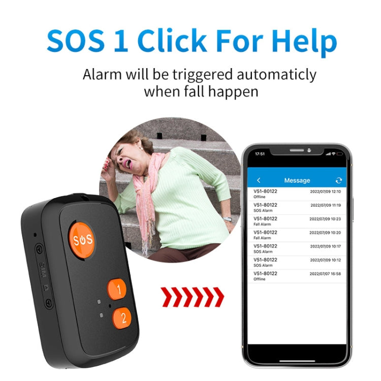 V51 A Style IP67 Impermeabile 4G LTE 3G 2G GSM Pulsante SOS per anziani Allarme di emergenza GPS Tracker per Asia / Europa / Africa, V51 A Style
