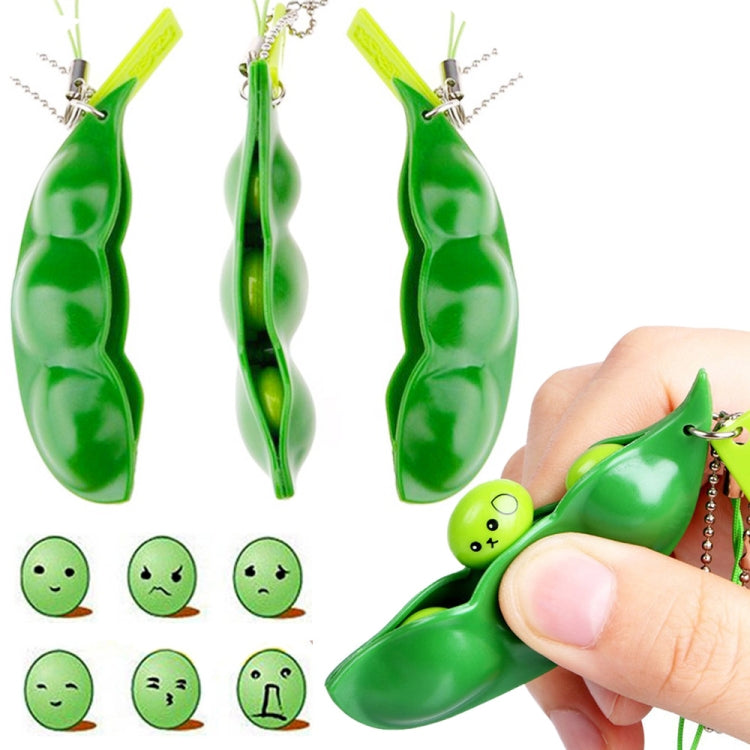 3 PCS Creative Extrusion Pea Soybean Ciondolo chiave giocattolo antistress, consegna di espressione casuale, Extrusion Pea