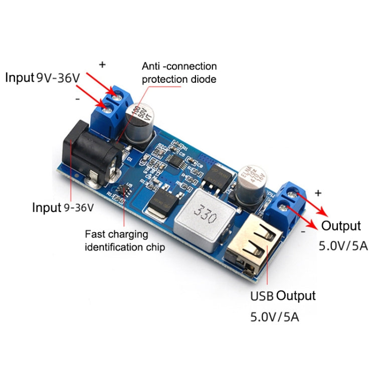 Convertitore di potenza step-down DC 24V/12V a 5V 5A Modulo di riduzione della tensione di carica USB