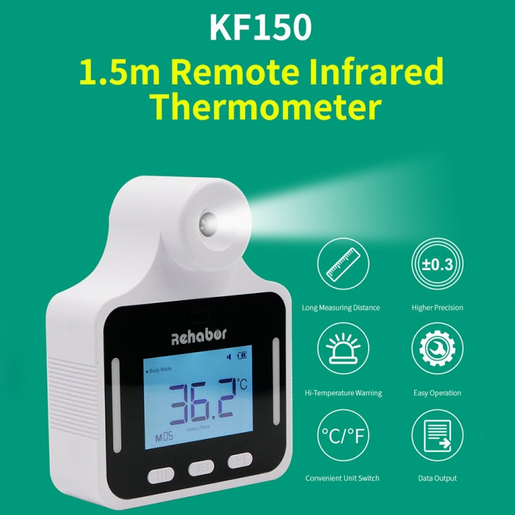 KF150 Termometro a infrarossi con sensore di distanza sensibile alla luce del corpo della fronte senza contatto, vivavoce a lunga distanza, schermo LCD da 2,8 pollici, KF150