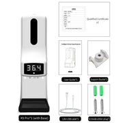 Termometro con sensore di distanza sensibile alla luce K9 Pro vivavoce senza contatto + dispenser automatico di sapone liquido senza contatto da 1000 ml con supporto base, K9 Pro