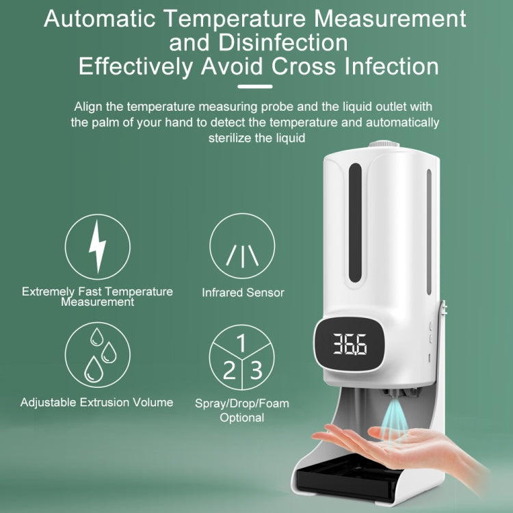 Termometro corporeo senza contatto vivavoce K9 Pro Plus + dispenser automatico di sapone liquido senza contatto da 1000 ml con supporto base, trasmissione vocale in 15 lingue, K9 Pro Plus