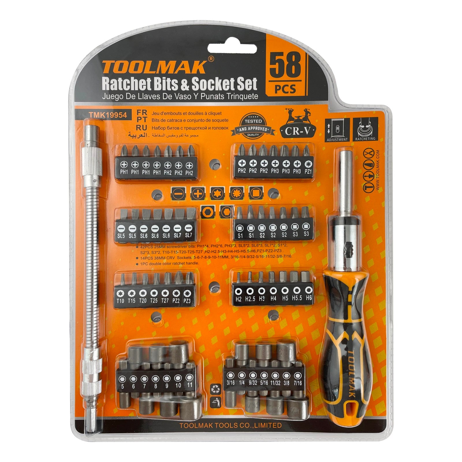 Set cricchetto con inserti e bussole – 58 pezzi TMK19954 6901010199545 TL9860
