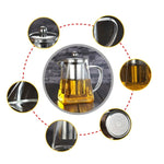 Teiera con filtro in vetro trasparente resistente al calore in acciaio inossidabile, capacità: 750 ml, Capacity: 750ml