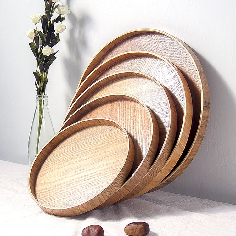 Vassoio da tè in legno massello rotondo creativo Vassoio portaoggetti Tay in legno per hotel, diametro: 33 cm, Wood Color, Diameter: 33cm