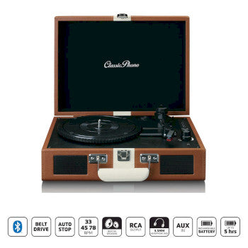 Suitcase turntable with BT rechargeable Battery and speaker