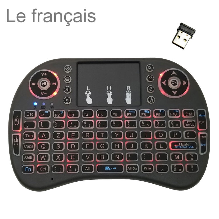 Lingua di supporto: tastiera retroilluminata wireless i8 Air Mouse francese con touchpad per Android TV Box e Smart TV e tablet PC e Xbox360 e PS3 e HTPC/IPTV, French