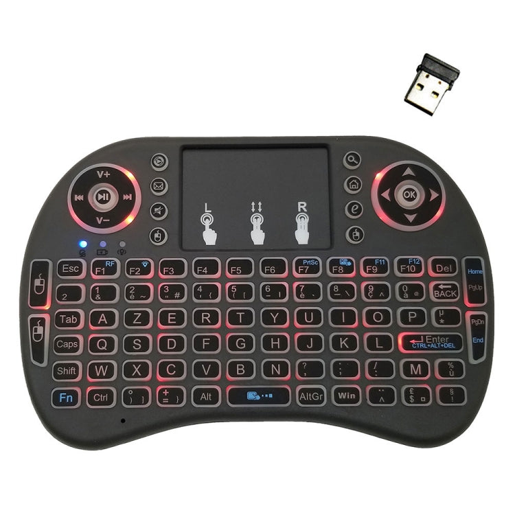 Lingua di supporto: tastiera retroilluminata wireless i8 Air Mouse francese con touchpad per Android TV Box e Smart TV e tablet PC e Xbox360 e PS3 e HTPC/IPTV, French