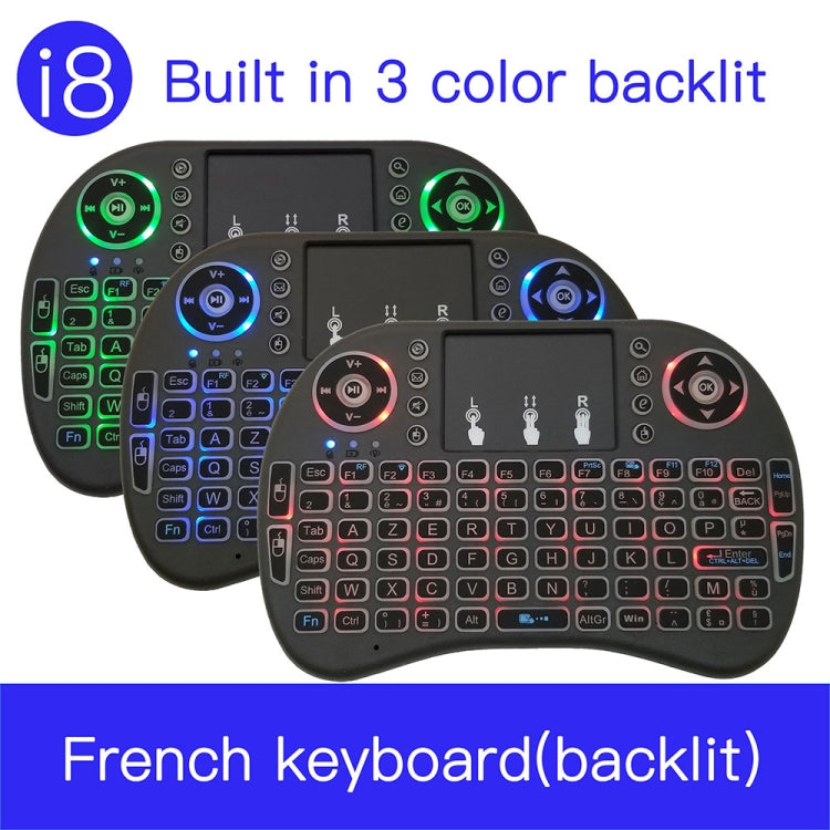 Lingua di supporto: tastiera retroilluminata wireless i8 Air Mouse francese con touchpad per Android TV Box e Smart TV e tablet PC e Xbox360 e PS3 e HTPC/IPTV, French