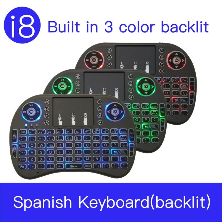 Lingua di supporto: tastiera retroilluminata wireless i8 Air Mouse spagnola con touchpad per Android TV Box e Smart TV e tablet PC e Xbox360 e PS3 e HTPC/IPTV, Spanish