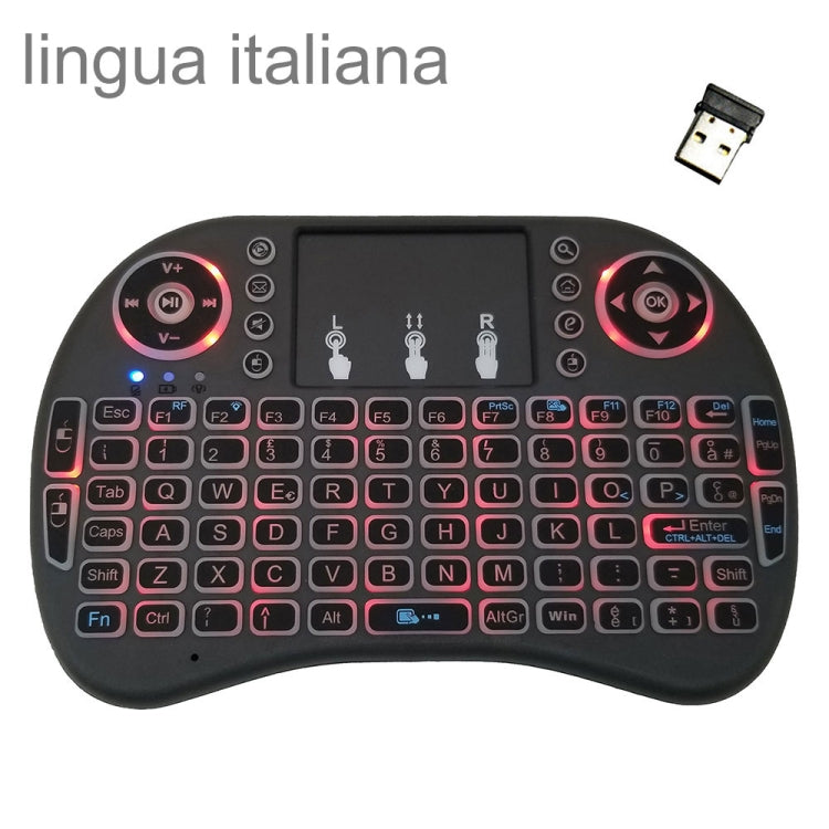 Lingua di supporto: Italia i8 Air Mouse Tastiera retroilluminata wireless con touchpad per Android TV Box e Smart TV e PC Tablet e Xbox360 e PS3 e HTPC/IPTV, Italy