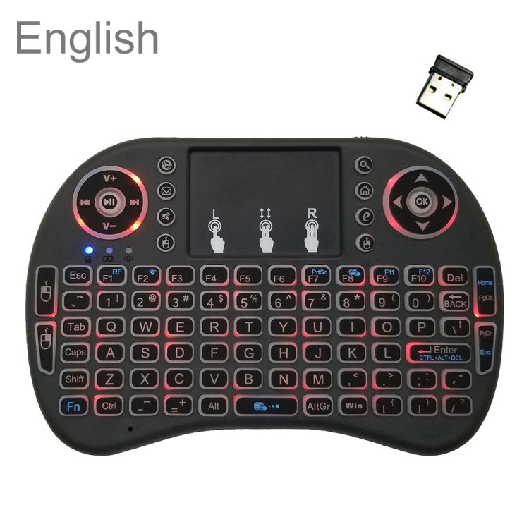 Lingua di supporto: inglese i8 Air Mouse Tastiera retroilluminata wireless con touchpad per Android TV Box e Smart TV e PC Tablet e Xbox360 e PS3 e HTPC/IPTV, English