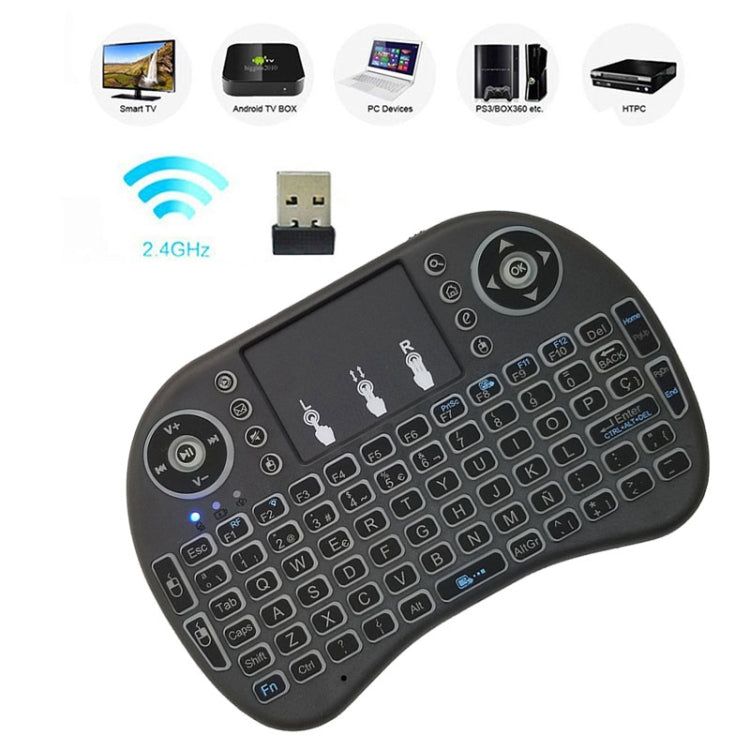 Lingua di supporto: tastiera wireless i8 Air Mouse spagnola con touchpad per Android TV Box e Smart TV e tablet PC e Xbox360 e PS3 e HTPC/IPTV, Spanish