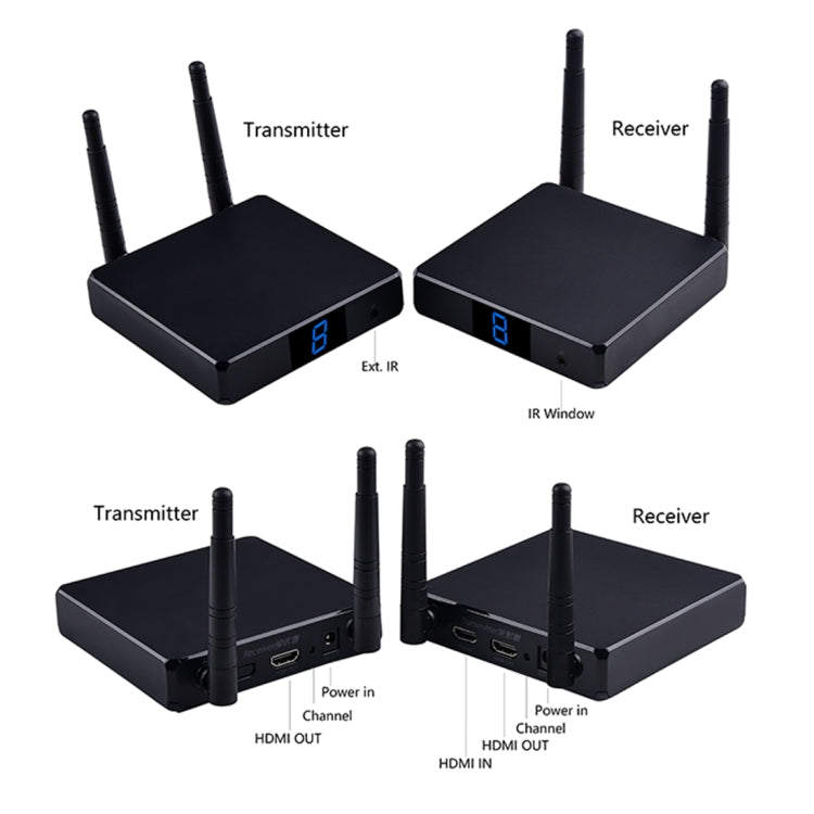 Trasmettitore HDMI wireless Measy FHD686 Full HD 1080P 3D 5-5,8 GHz (trasmettitore + ricevitore) con display, supporta il telecomando a infrarossi e la stessa funzione wireless dello schermo, distanza di trasmissione: 200 m, FHD686 with Display