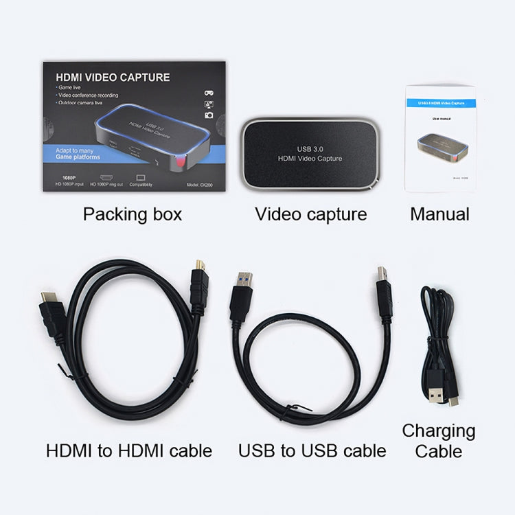 CK200 1080P HDMI + microfono a HDMI + audio + dispositivo scheda di acquisizione video HD USB 3.0, supporto UVC / UAC / MAC