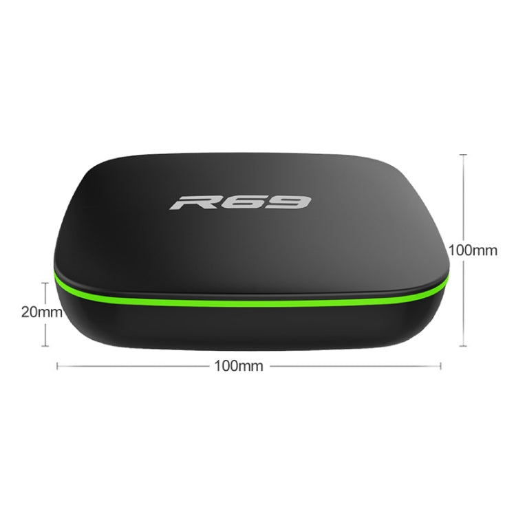 R69 1080P HD Smart TV BOX Lettore multimediale Android 4.4 con telecomando, Quad Core Allwinner H3, RAM: 1 GB, ROM: 8 GB, WiFi 2,4 G, LAN, spina europea, 1GB+8GB