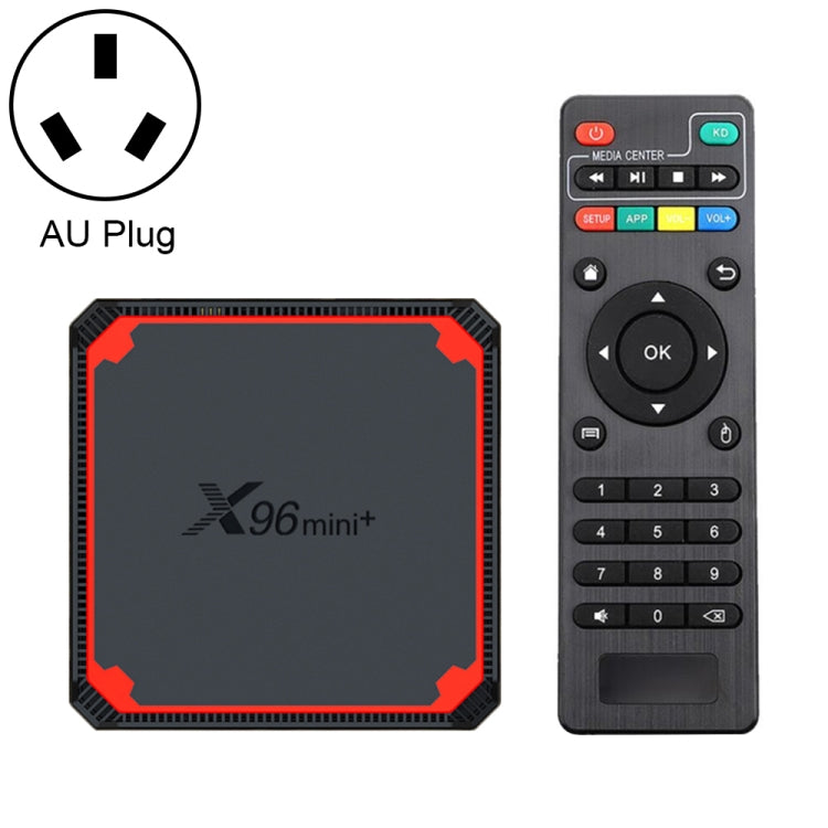 X96 mini+ 4K Smart TV BOX Lettore multimediale Android 9.0 con telecomando, Amlogic S905W4 Quad Core ARM Cortex A53 fino a 1,2 GHz, RAM: 1 GB, ROM: 8 GB, WiFi 2,4 G/5 G, HDMI, scheda TF, RJ45, spina USA, 1GB+8GB