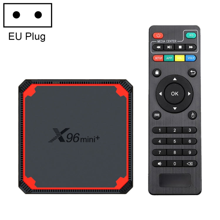 X96 mini+ 4K Smart TV BOX Lettore multimediale Android 9.0 con telecomando, Amlogic S905W4 Quad Core ARM Cortex A53 fino a 1,2 GHz, RAM: 1 GB, ROM: 8 GB, WiFi 2,4 G/5 G, HDMI, scheda TF, RJ45, spina USA, 1GB+8GB