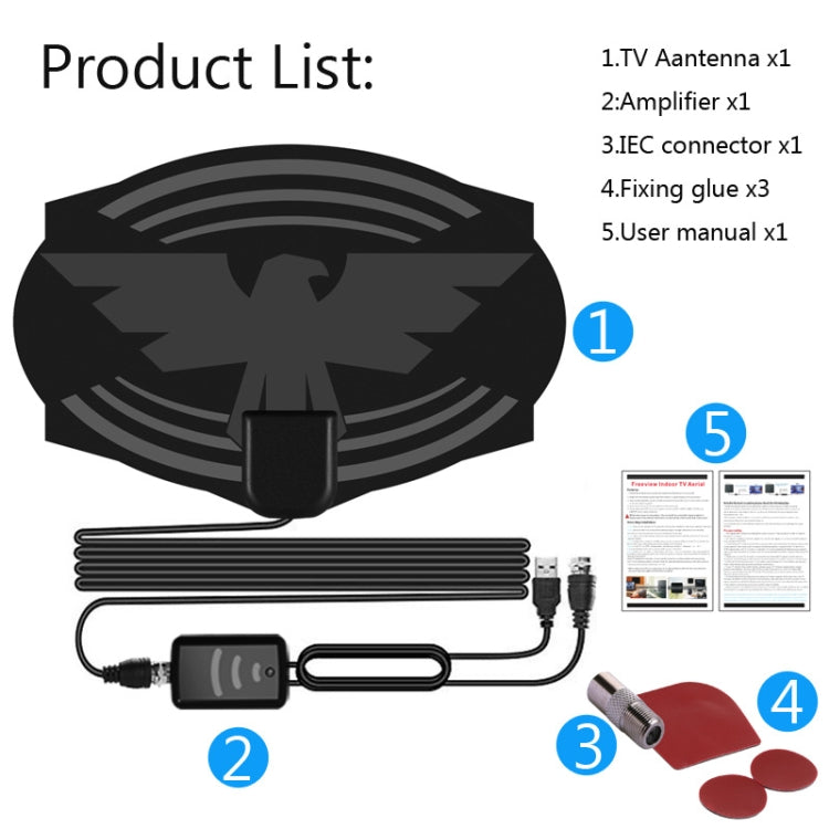 MYC-HDTV049 Antenna HDTV 4K da 25 dB, portata di ricezione: 150 miglia, MYC-HDTV049