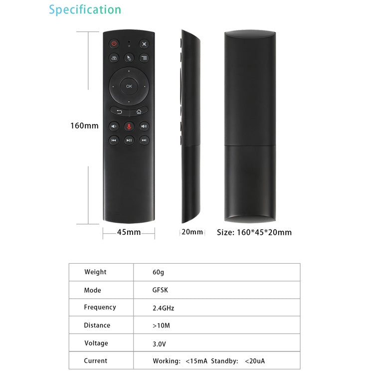 Telecomando G20S 2.4G Air Mouse con input vocale Fidelity e apprendimento IR e giroscopio a 6 assi per PC e TV Box Android, laptop e proiettore, G20S