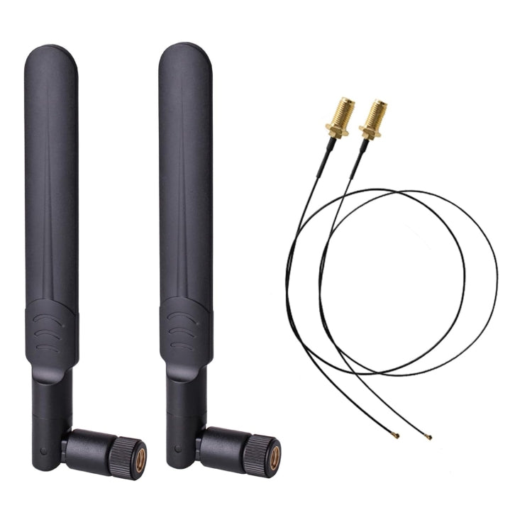2 x 6dBi 2.4GHz 5GHz Dual Band WiFi RP-SMA Antenna maschio + 2 x 35CM RP-SMA IPEX MHF4 Cavo pigtail per scheda WLAN WiFi M.2 NGFF, 6dBi Antenna + RP-SMA Cable