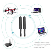 2 x 6dBi 2.4GHz 5GHz Dual Band WiFi RP-SMA Antenna maschio + 2 x 35CM RP-SMA IPEX MHF4 Cavo pigtail per scheda WLAN WiFi M.2 NGFF, 6dBi Antenna + RP-SMA Cable