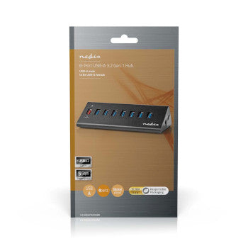 USB Hub | USB Micro-B Female | USB-A Female | 8 port(s) | QC3.0 / USB 3.2 Gen 1 | Mains Powered / USB Powered | 5 Gbps | 8x USB
