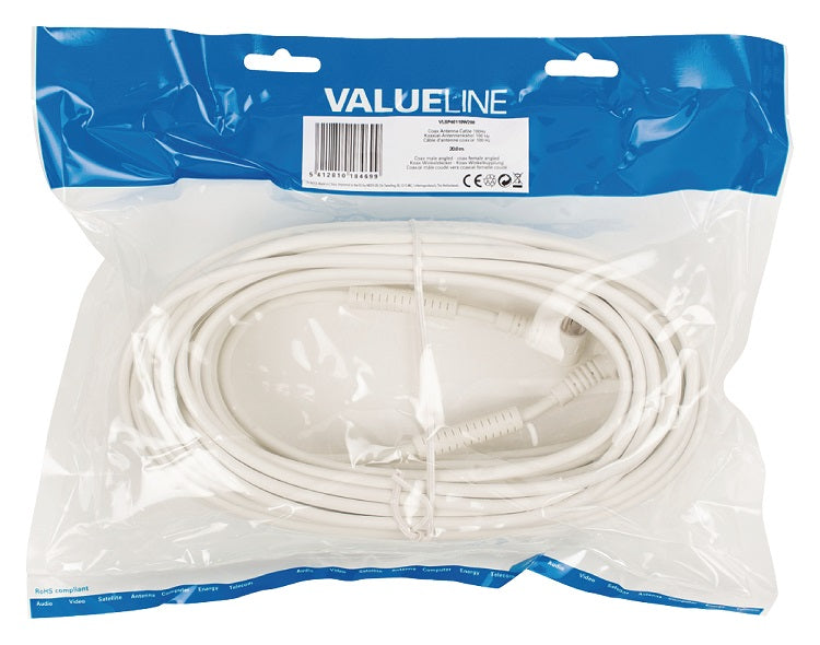 Cavo Coassiale 100 dB ad Angolo Coassiale Maschio - Femmina Coax (IEC) 20m Bianco EAN:5412810184699 541281018469 VLSP40110W200 ND9095