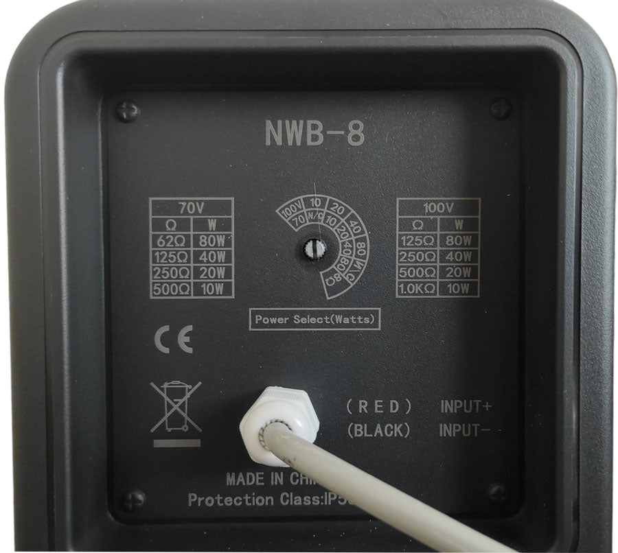 Cassa acustica nera da parete 2 vie 8" 80W 70/100V W286 NWB-8