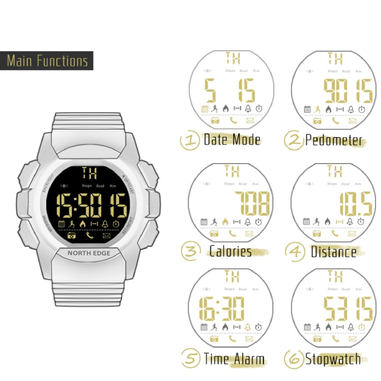 NORTH EDGE AK Bluetooth Smart Watch multifunzione con retroilluminazione a LED, supporto promemoria chiamata in arrivo, cronometro intelligente, promemoria informazioni, AK