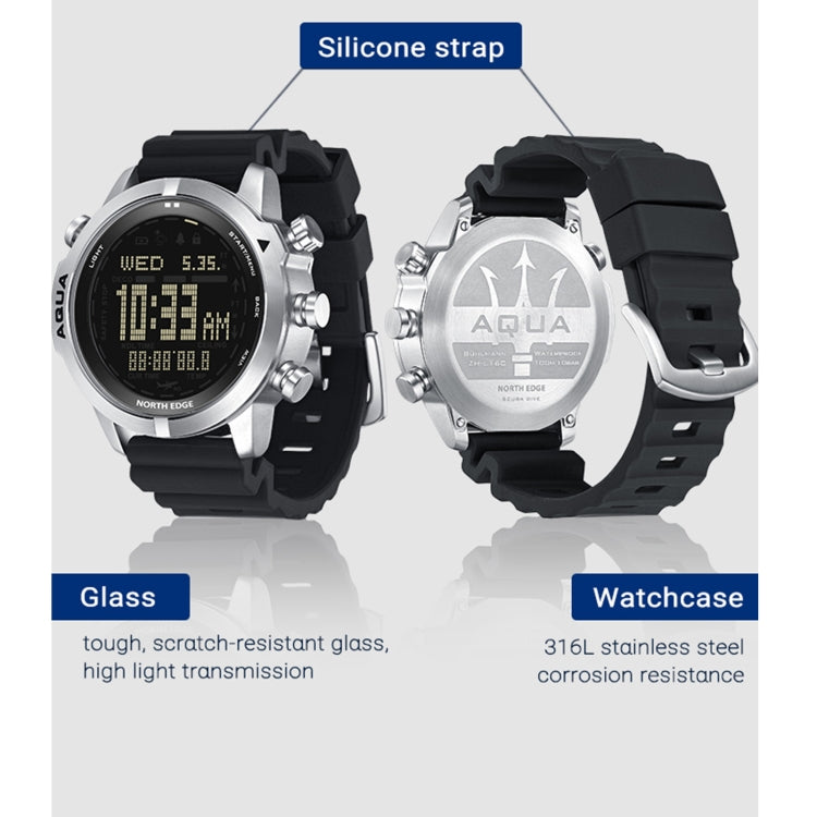NORTH EDGE AQUA 100 m impermeabile Scuba Diver Smart Watch, supporto display luminoso e modalità bussola, AQUA