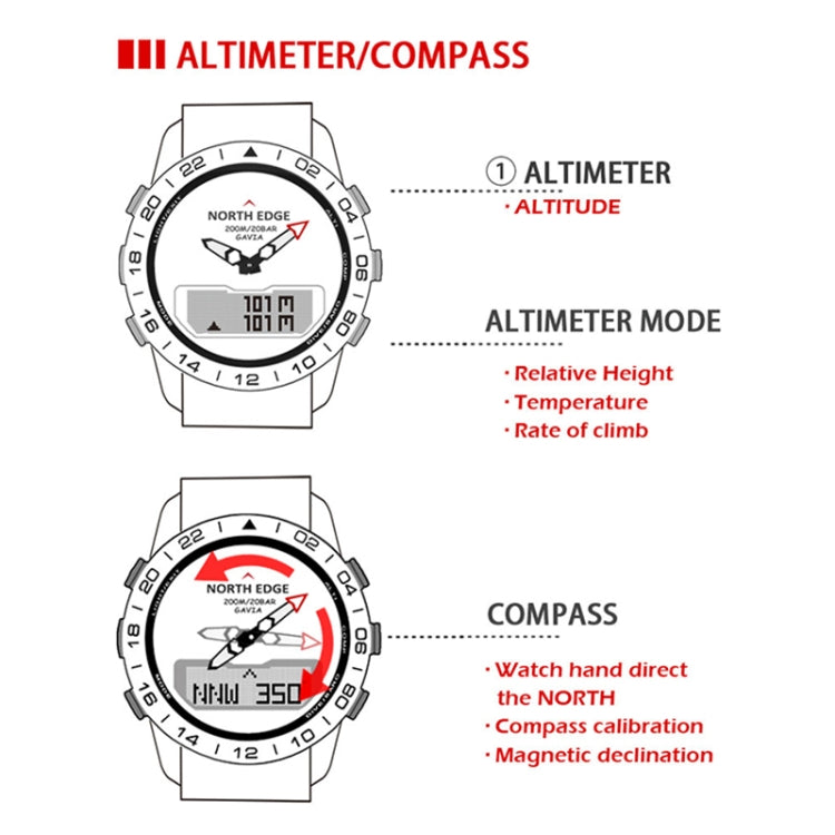 North Edge GAVIA Men Outdoor Sport 50m Impermeabile Smart Digital Watch Orologio subacqueo, barometro di supporto e contapassi, GAVIA