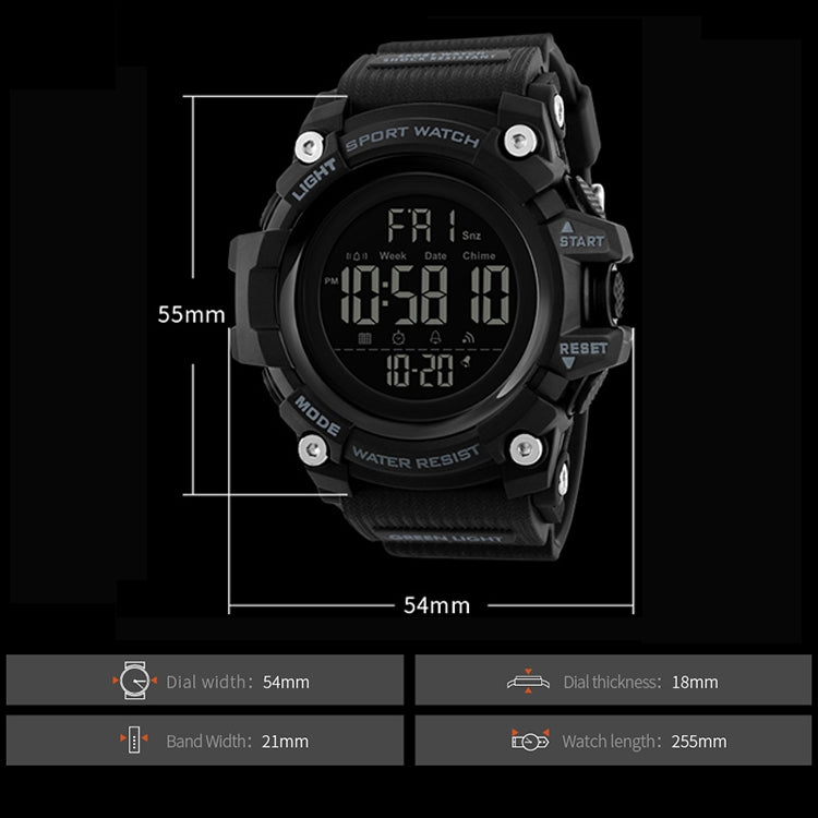 SKMEI 1384 Orologio digitale LED impermeabile nottilucente da uomo multifunzionale per esterni