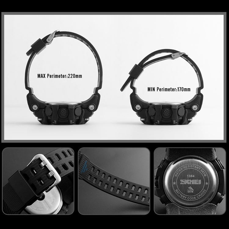 SKMEI 1384 Orologio digitale LED impermeabile nottilucente da uomo multifunzionale per esterni