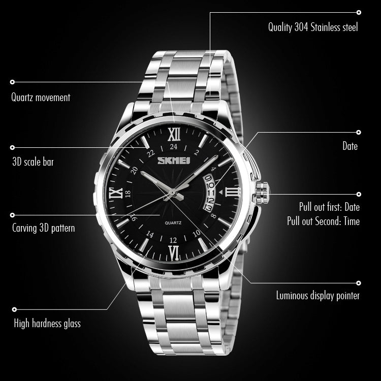 SKMEI 9069 Orologio da polso al quarzo con conchiglia d'argento impermeabile da lavoro multifunzionale per attività all'aperto