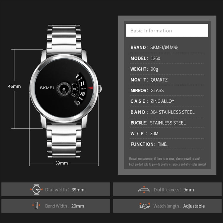 SKMEI 1260 Fashion Creative Pointer 30m Orologio da polso al quarzo impermeabile con cinturino in acciaio inossidabile