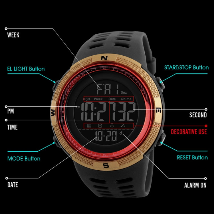 SKMEI 1251 Orologio digitale da uomo alla moda da esterno impermeabile da 50 m con cinturino in PU
