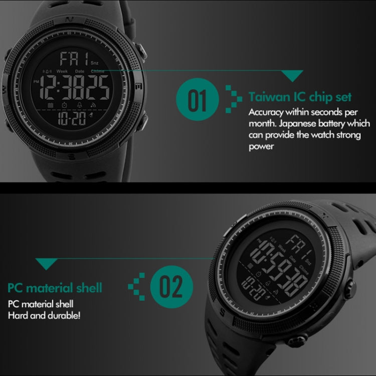 SKMEI 1251 Orologio digitale da uomo alla moda da esterno impermeabile da 50 m con cinturino in PU