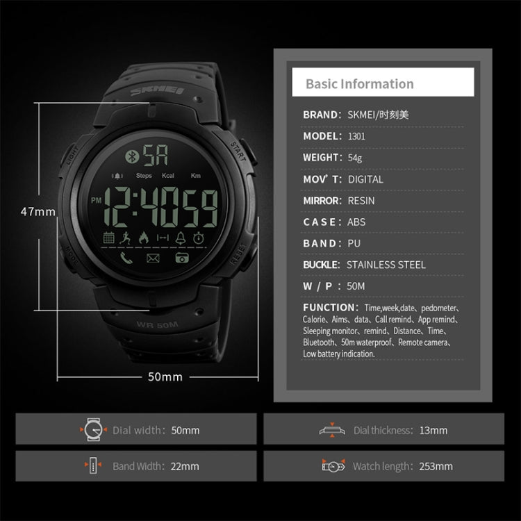 SKMEI 1301 Multifunzione 50m Impermeabile Sportivo Bluetooth Smart Watch, Compatibile con Sistema Android e iOS