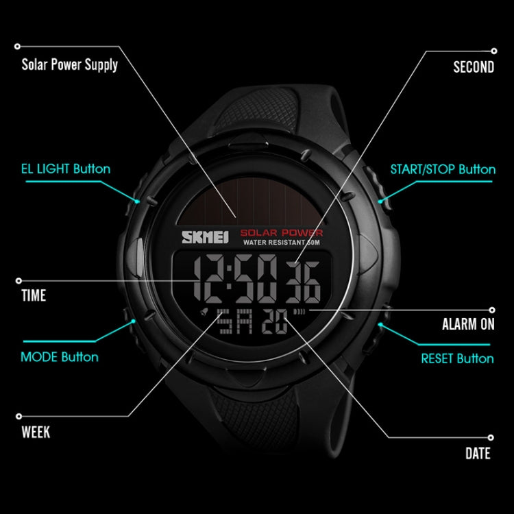 SKMEI 1405 Fashion Solar Power Outdoor Sports Watch Orologio digitale da uomo impermeabile multifunzionale da 50 m