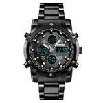 SKMEI 1389 Orologio digitale da uomo multifunzionale da uomo 30m Orologio da polso con quadrante grande impermeabile con cinturino in acciaio inossidabile, 1389 Black, 1389 Blue, 1389 Silver, 1389 Silver+Black