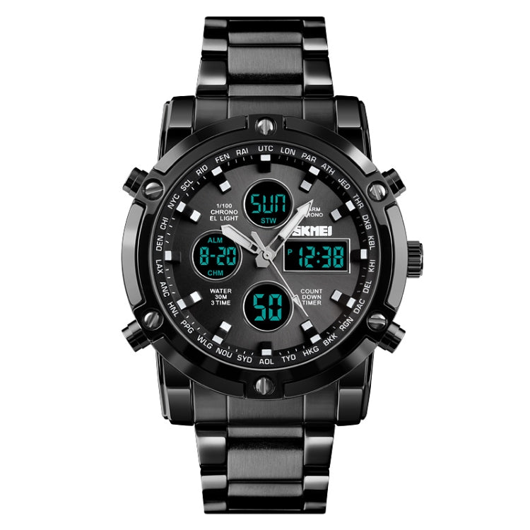 SKMEI 1389 Orologio digitale da uomo multifunzionale da uomo 30m Orologio da polso con quadrante grande impermeabile con cinturino in acciaio inossidabile, 1389 Black, 1389 Blue, 1389 Silver, 1389 Silver+Black