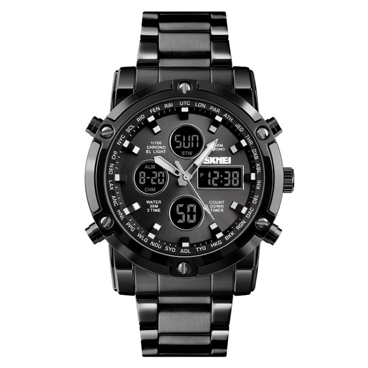 SKMEI 1389 Orologio digitale da uomo multifunzionale da uomo 30m Orologio da polso con quadrante grande impermeabile con cinturino in acciaio inossidabile, 1389 Black, 1389 Blue, 1389 Silver, 1389 Silver+Black
