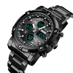 SKMEI 1389 Orologio digitale da uomo multifunzionale da uomo 30m Orologio da polso con quadrante grande impermeabile con cinturino in acciaio inossidabile, 1389 Black, 1389 Blue, 1389 Silver, 1389 Silver+Black