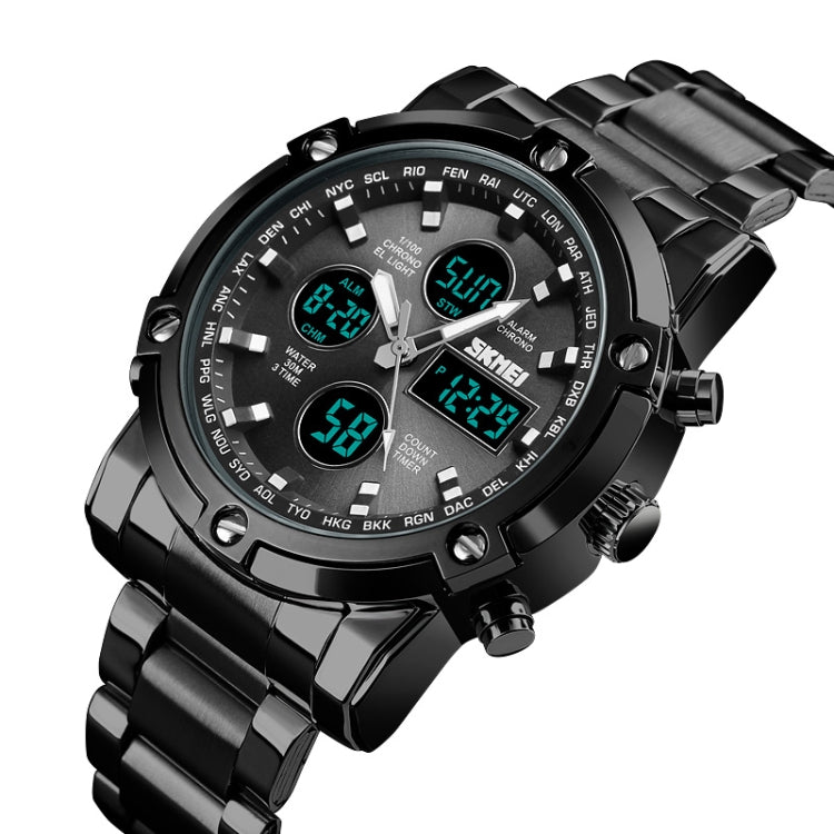 SKMEI 1389 Orologio digitale da uomo multifunzionale da uomo 30m Orologio da polso con quadrante grande impermeabile con cinturino in acciaio inossidabile, 1389 Black, 1389 Blue, 1389 Silver, 1389 Silver+Black