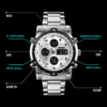 SKMEI 1389 Orologio digitale da uomo multifunzionale da uomo 30m Orologio da polso con quadrante grande impermeabile con cinturino in acciaio inossidabile, 1389 Black, 1389 Blue, 1389 Silver, 1389 Silver+Black