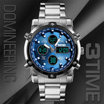 SKMEI 1389 Orologio digitale da uomo multifunzionale da uomo 30m Orologio da polso con quadrante grande impermeabile con cinturino in acciaio inossidabile, 1389 Black, 1389 Blue, 1389 Silver, 1389 Silver+Black